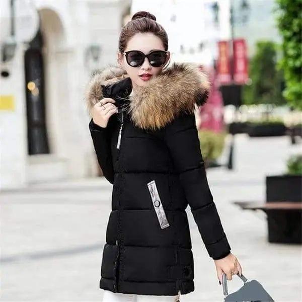 LOVEMI WDown jacket Black / XL Lovemi -  Hooded large fur collar cotton coat