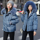 LOVEMI  WDown jacket Blue / XL Lovemi -  Large Fur Collar Thick Padded Jacket Down Women Short Slim