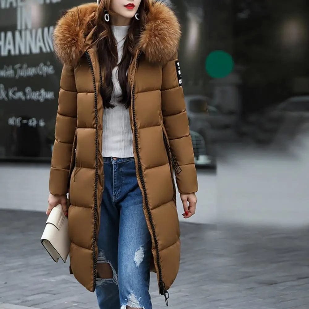 LOVEMI WDown jacket Caramel / XL Lovemi -  Large fur collar mid-length coat