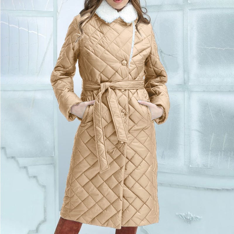 LOVEMI  WDown jacket Coffee / S Lovemi -  Lapel Cotton-padded Coat Mid-length Slim-fit Rhombus Plaid