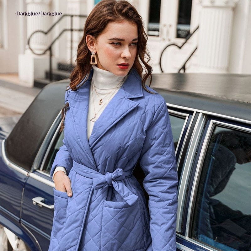 LOVEMI  WDown jacket Dark Blue / S Lovemi -  Cotton-padded Coat Fashion Polo Collar Mid-length Over The Knee