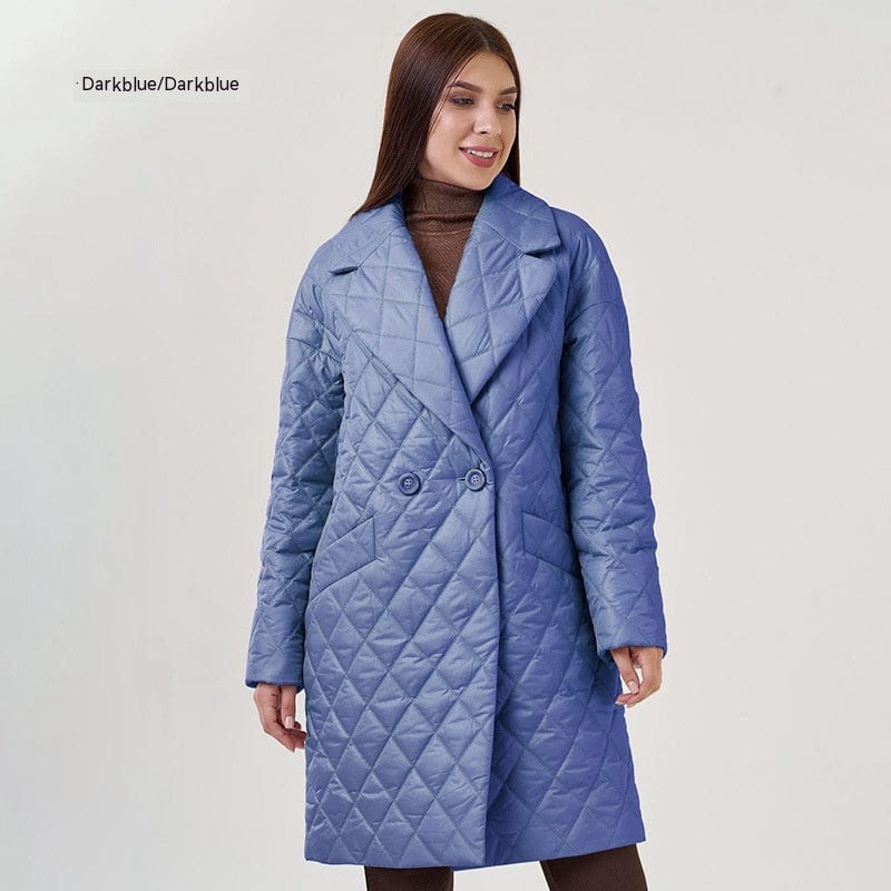 LOVEMI  WDown jacket Dark Blue / S Lovemi -  Long Women's Cotton Padded Clothing Casual Waist Tight Plaid Winter Clothing