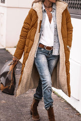LOVEMI  WDown jacket Dark Brown / S Lovemi -  Women's Solid Color Hooded Cotton Jacket Long-sleeved Coat