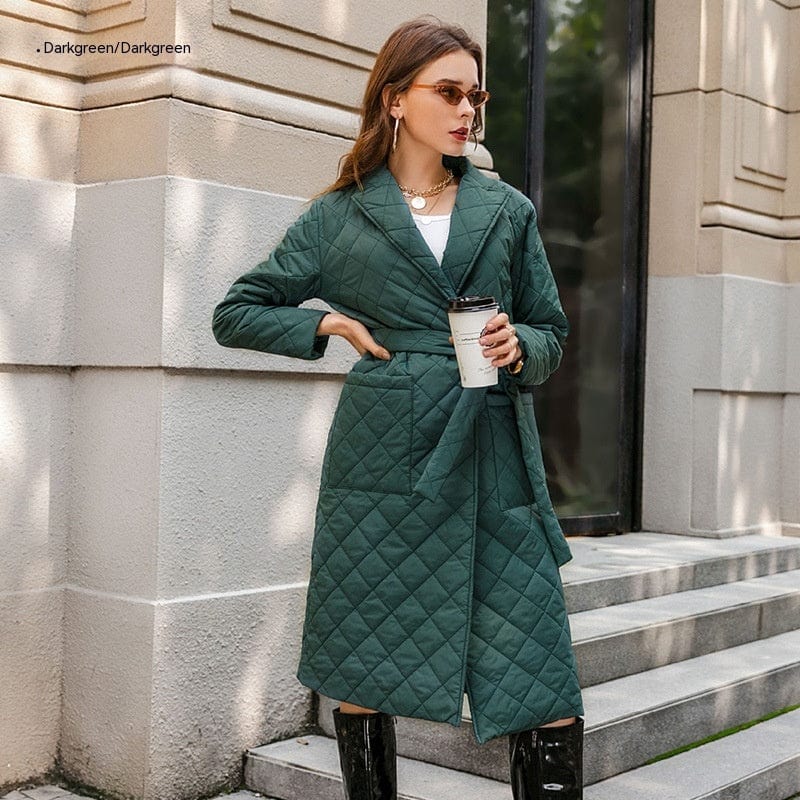 LOVEMI  WDown jacket Dark Green / S Lovemi -  Cotton-padded Coat Fashion Polo Collar Mid-length Over The Knee