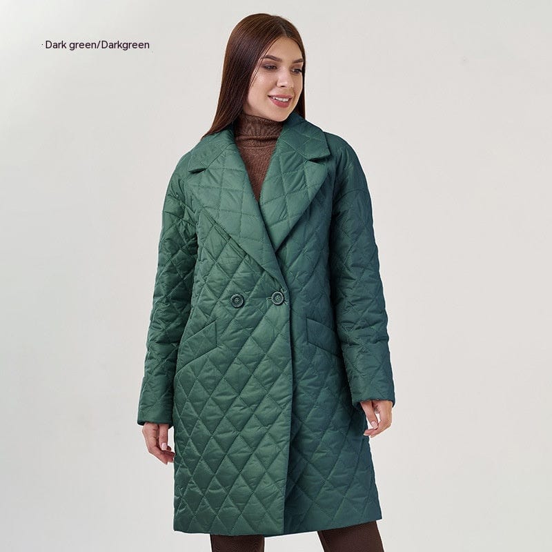 LOVEMI  WDown jacket Dark Green / S Lovemi -  Long Women's Cotton Padded Clothing Casual Waist Tight Plaid Winter Clothing