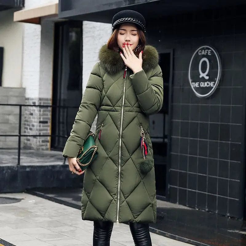 LOVEMI  WDown jacket Green / M Lovemi -  Fashionable Women's Over-the-knee Long Fur Collar Quilted