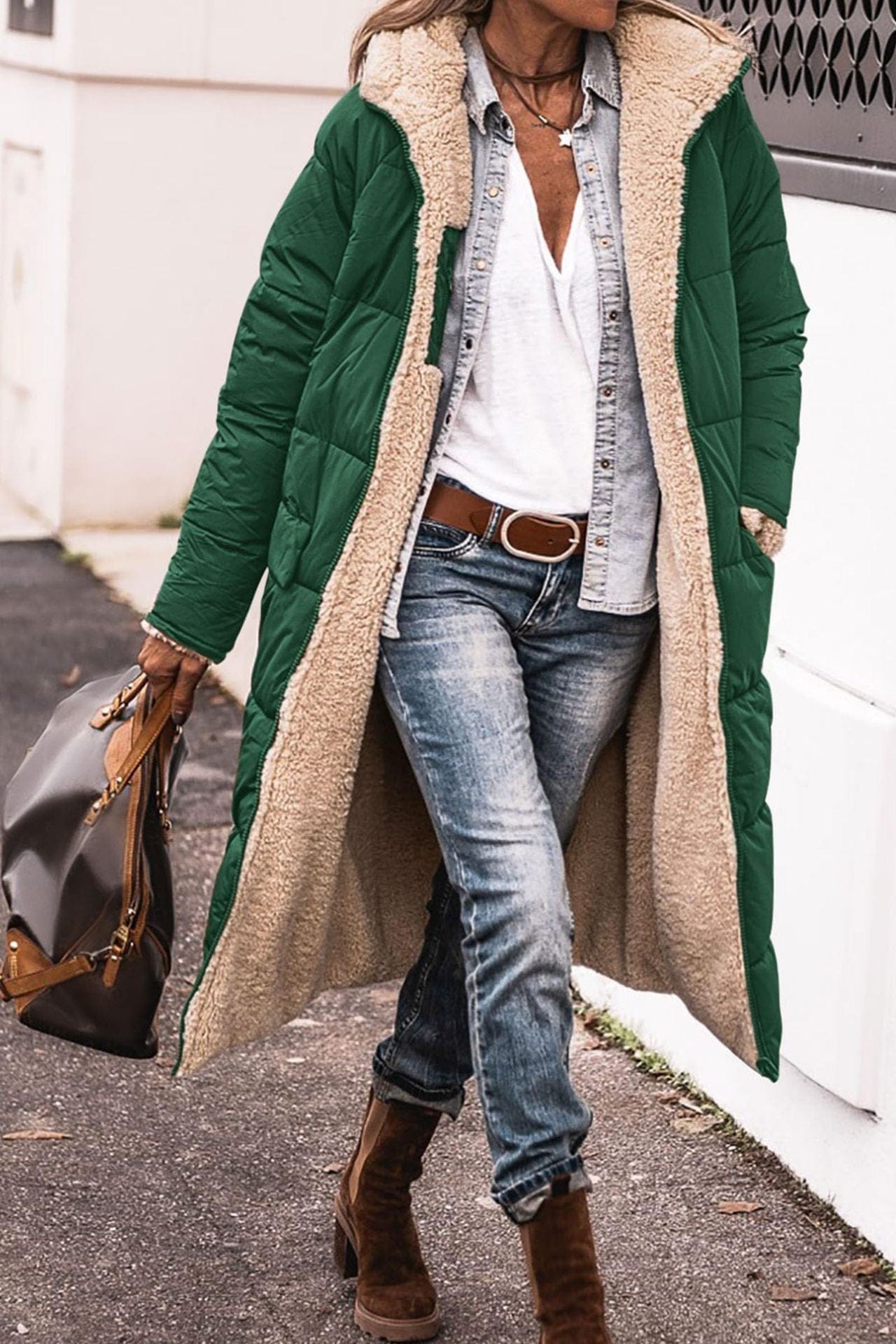 LOVEMI  WDown jacket Green / S Lovemi -  Women's Solid Color Hooded Cotton Jacket Long-sleeved Coat