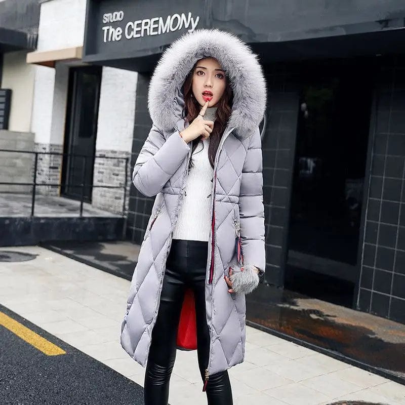 LOVEMI  WDown jacket Grey / M Lovemi -  Fashionable Women's Over-the-knee Long Fur Collar Quilted