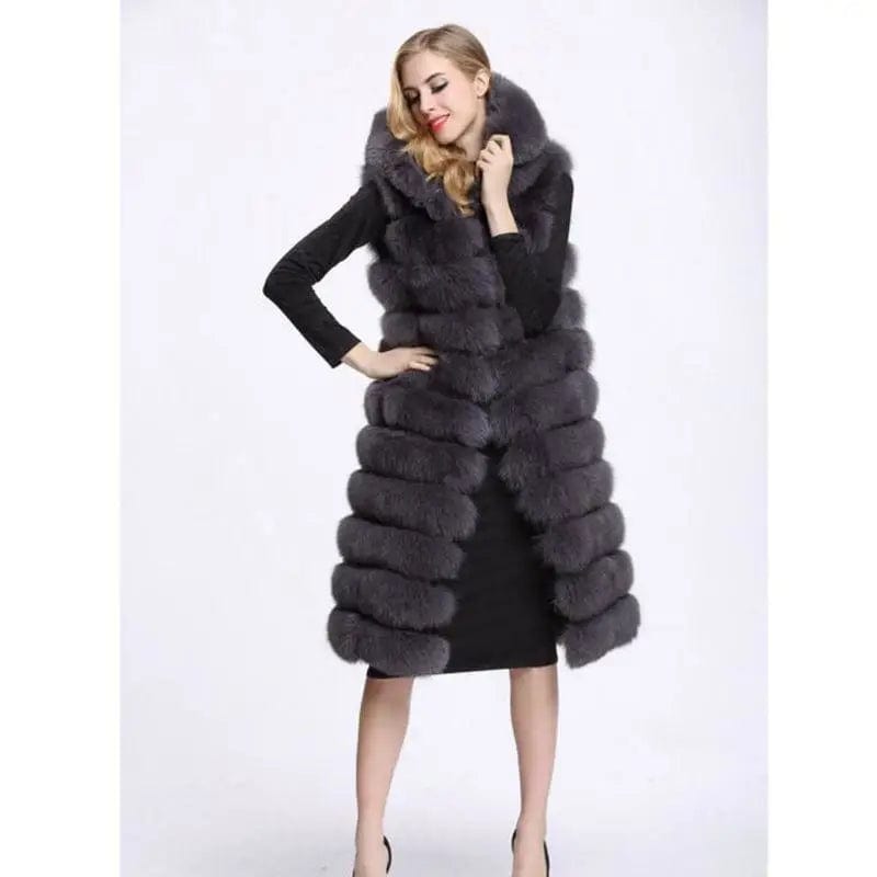 LOVEMI  WDown jacket Grey / XS Lovemi -  Women Long Faux Fox Fur Slim Vest