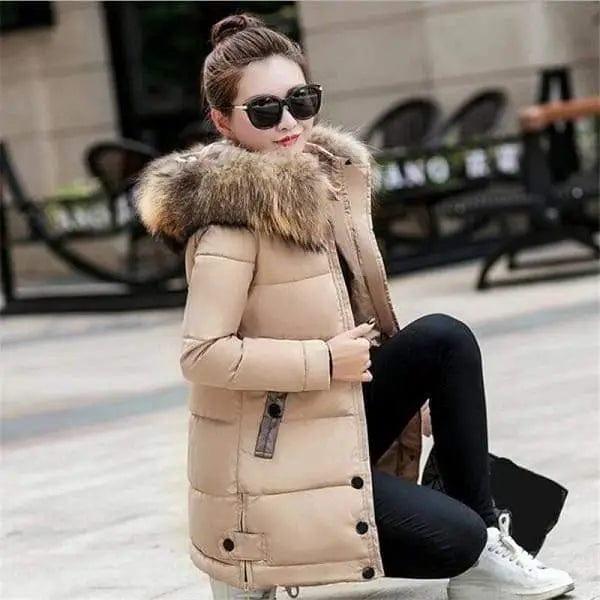 LOVEMI WDown jacket Khaki / 2XL Lovemi -  Hooded large fur collar cotton coat