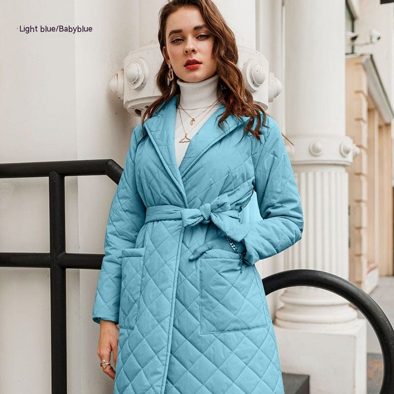 LOVEMI  WDown jacket Light Blue / S Lovemi -  Cotton-padded Coat Fashion Polo Collar Mid-length Over The Knee