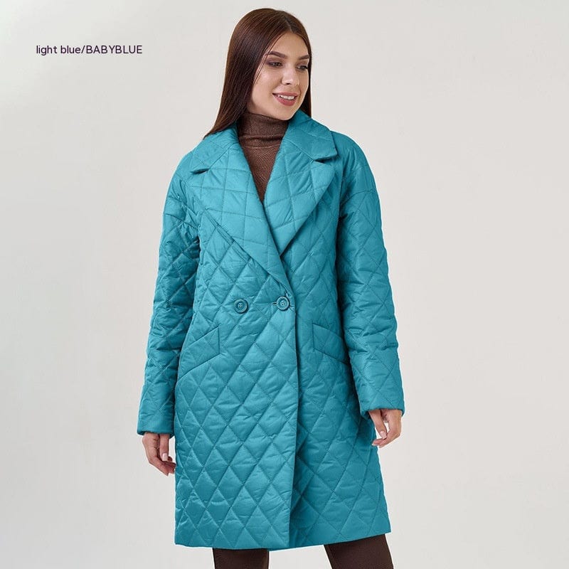LOVEMI  WDown jacket Light Blue / S Lovemi -  Long Women's Cotton Padded Clothing Casual Waist Tight Plaid Winter Clothing