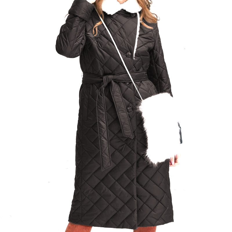 LOVEMI  WDown jacket Lovemi -  Lapel Cotton-padded Coat Mid-length Slim-fit Rhombus Plaid