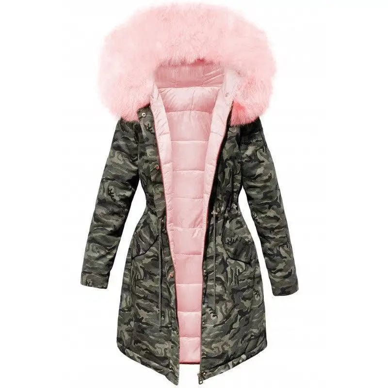 LOVEMI  WDown jacket Pink / M Lovemi -  Plush Thick Coat Loose Big Fur Collar Mid-length Camouflage