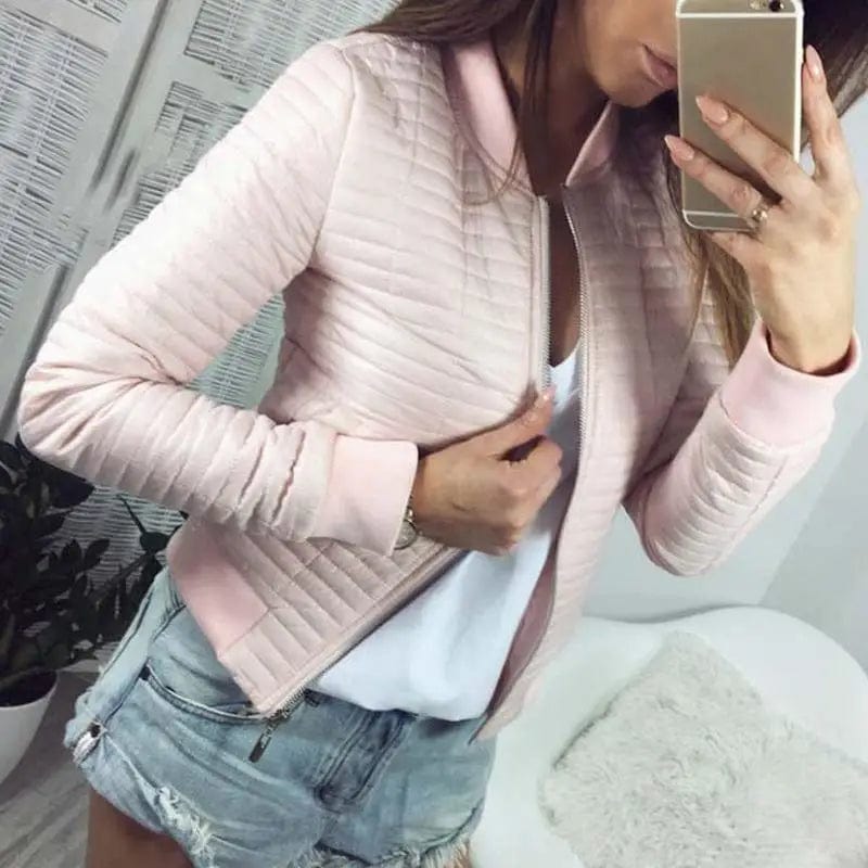 LOVEMI WDown jacket Pink / XL Lovemi -  Zip cardigan solid color short jacket