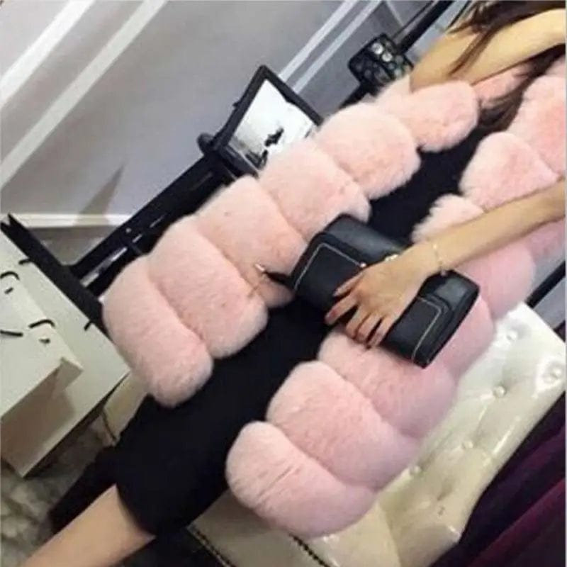 LOVEMI  WDown jacket Pink / XS Lovemi -  Women Long Faux Fox Fur Slim Vest