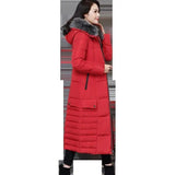LOVEMI WDown jacket Red + gray fox fur / S Lovemi - Long Sleeve Thickened Straight-Cut Coat