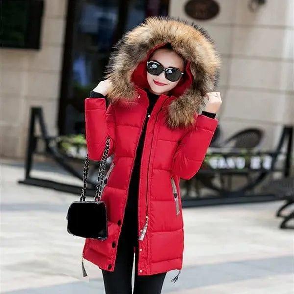 LOVEMI WDown jacket Red / L Lovemi -  Hooded large fur collar cotton coat