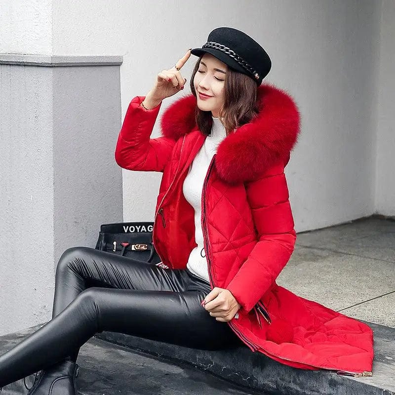 LOVEMI  WDown jacket Red / M Lovemi -  Fashionable Women's Over-the-knee Long Fur Collar Quilted