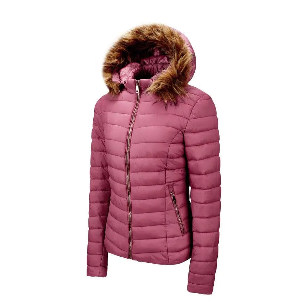 LOVEMI  WDown jacket Red / S Lovemi -  Women's fur collar cotton hooded jacket
