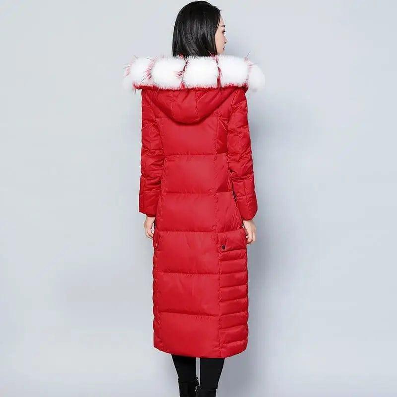 LOVEMI WDown jacket Red + white fox fur / XL Lovemi - Long Sleeve Thickened Straight-Cut Coat