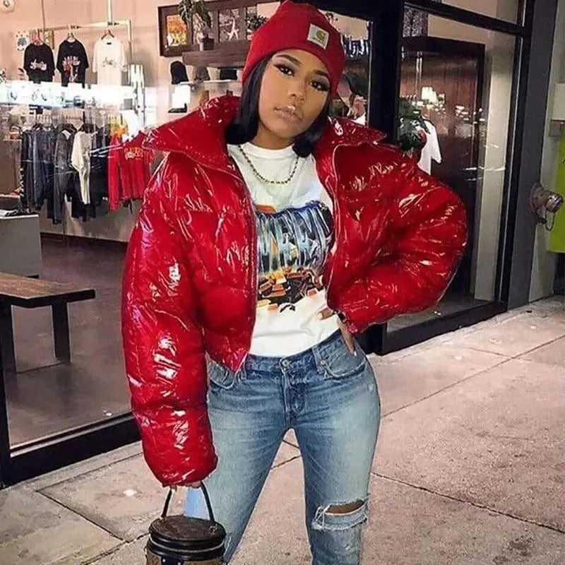 LOVEMI  WDown jacket Red / XL Lovemi -  Sisterlinda Faux PU Leather Y2K Bubble Puffer Winter Warm