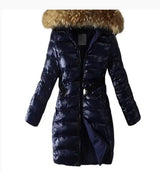 LOVEMI  WDown jacket Royal blue / S Lovemi -  Long Quilted Jacket With Fur Collar And Raccoon Fur