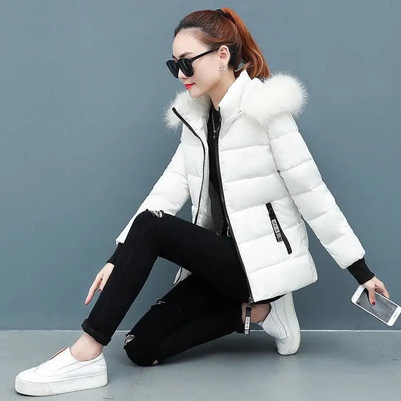 LOVEMI  WDown jacket White / XL Lovemi -  Ladies large fur collar padded down jacket