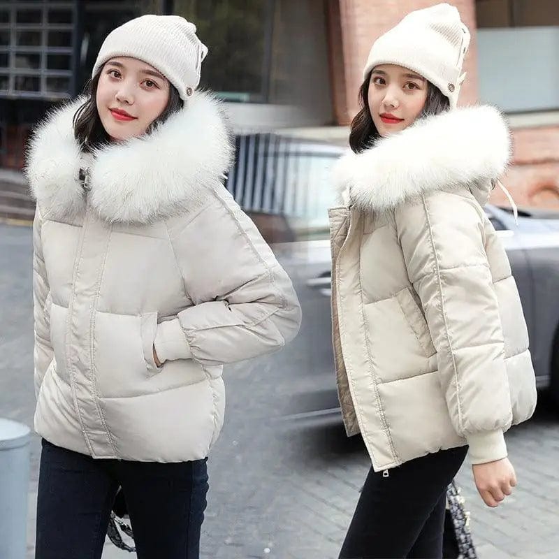 LOVEMI  WDown jacket White / XL Lovemi -  Large Fur Collar Thick Padded Jacket Down Women Short Slim