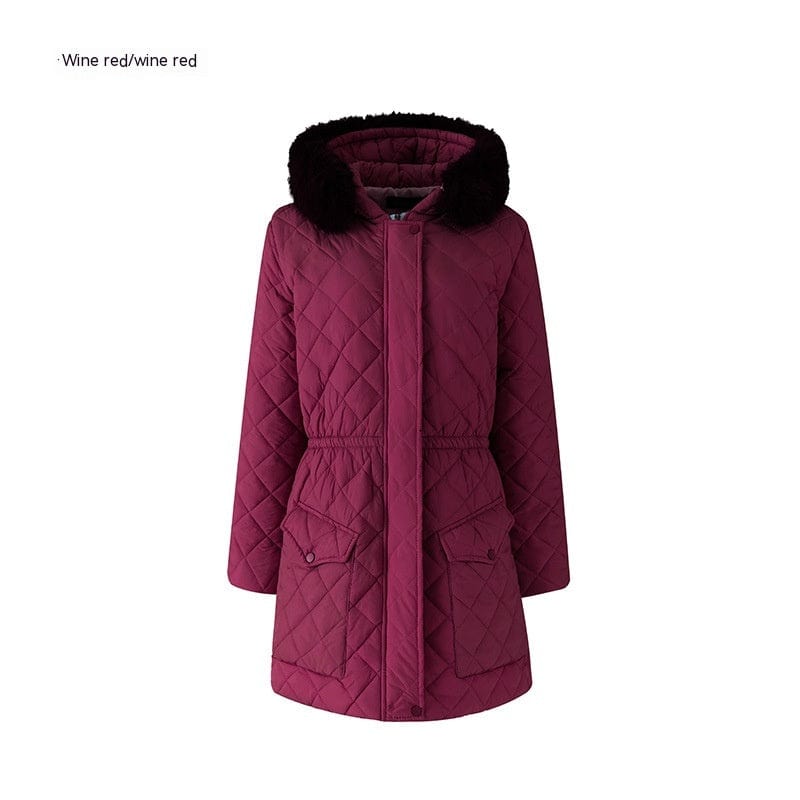 LOVEMI  WDown jacket Wine Red / S Lovemi -  Slim-fit Lace Up Hooded Long Sleeve Plaid Long Women's Winter Top
