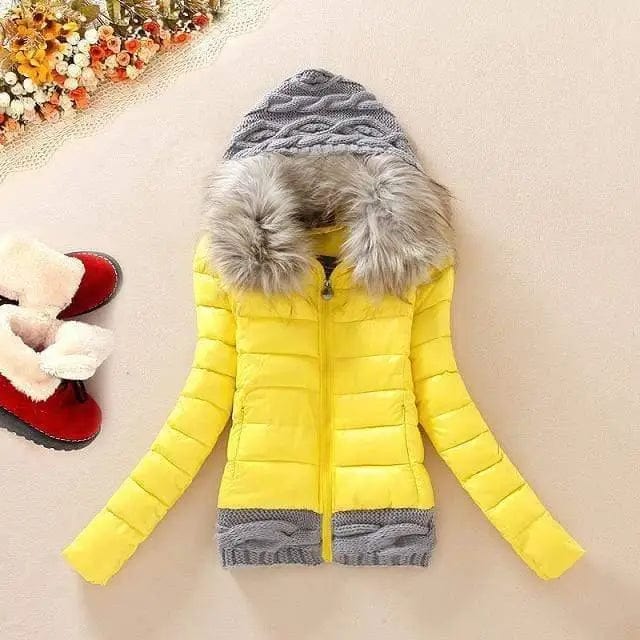 LOVEMI WDown jacket Yellow / 4XL Lovemi -  Wool stitching cotton coat fur collar hooded slim cotton