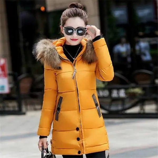 LOVEMI WDown jacket Yellow / M Lovemi -  Hooded large fur collar cotton coat