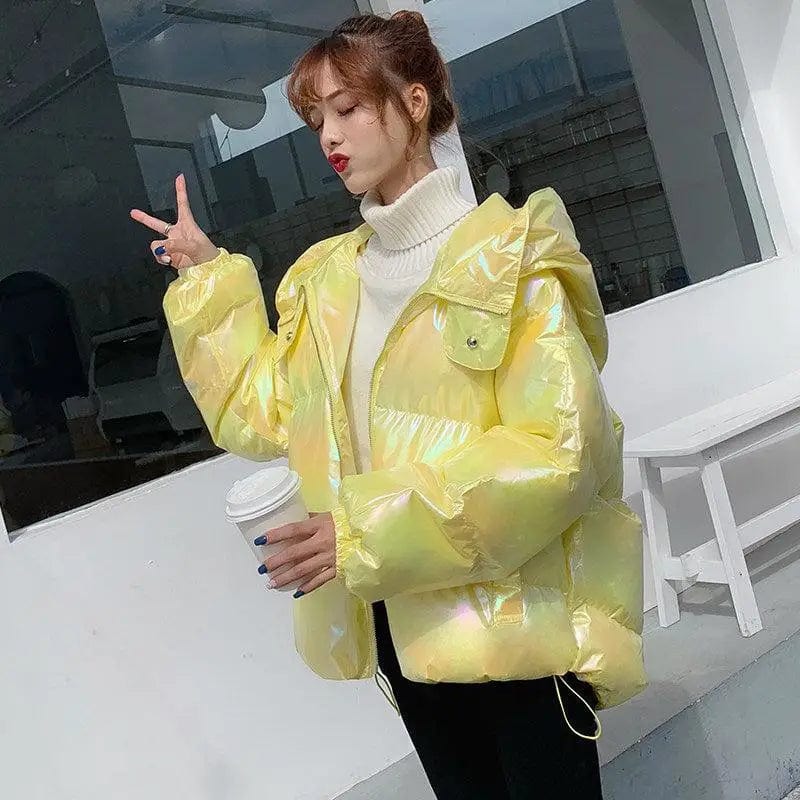 LOVEMI  WDown jacket Yellow / S Lovemi -  Glossy Short Colorful Cotton Jacket Laser Bread