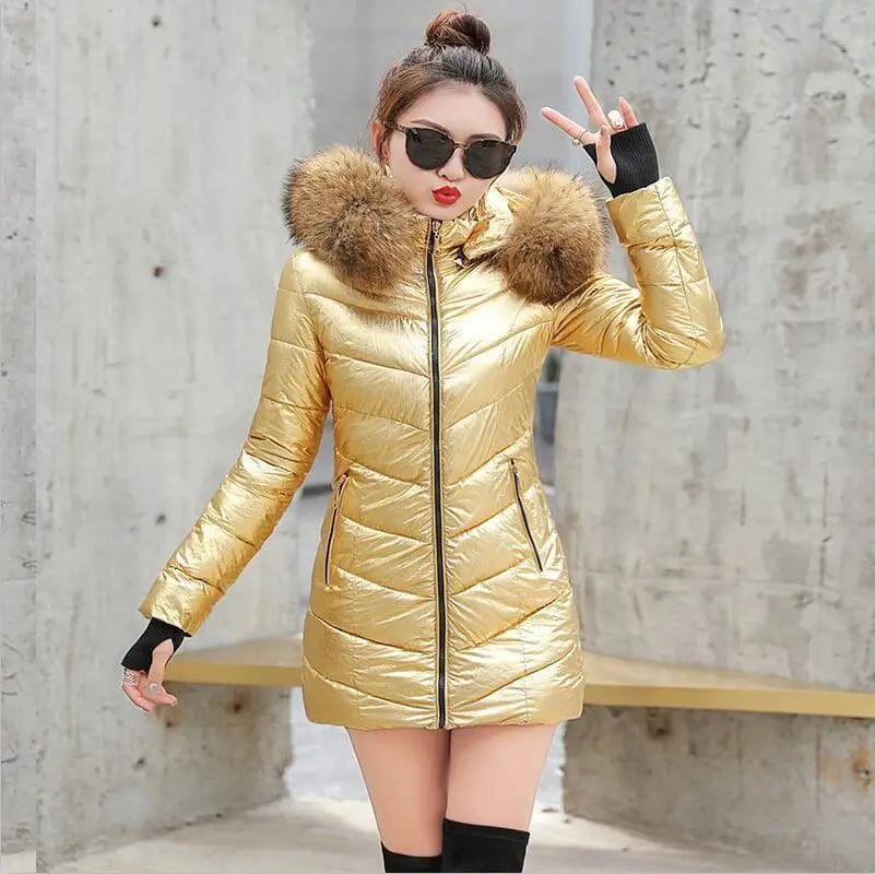 LOVEMI WDown jacket Yellow / S Lovemi -  Women's Slim Gold and Silver Fluffy Cotton Clothes