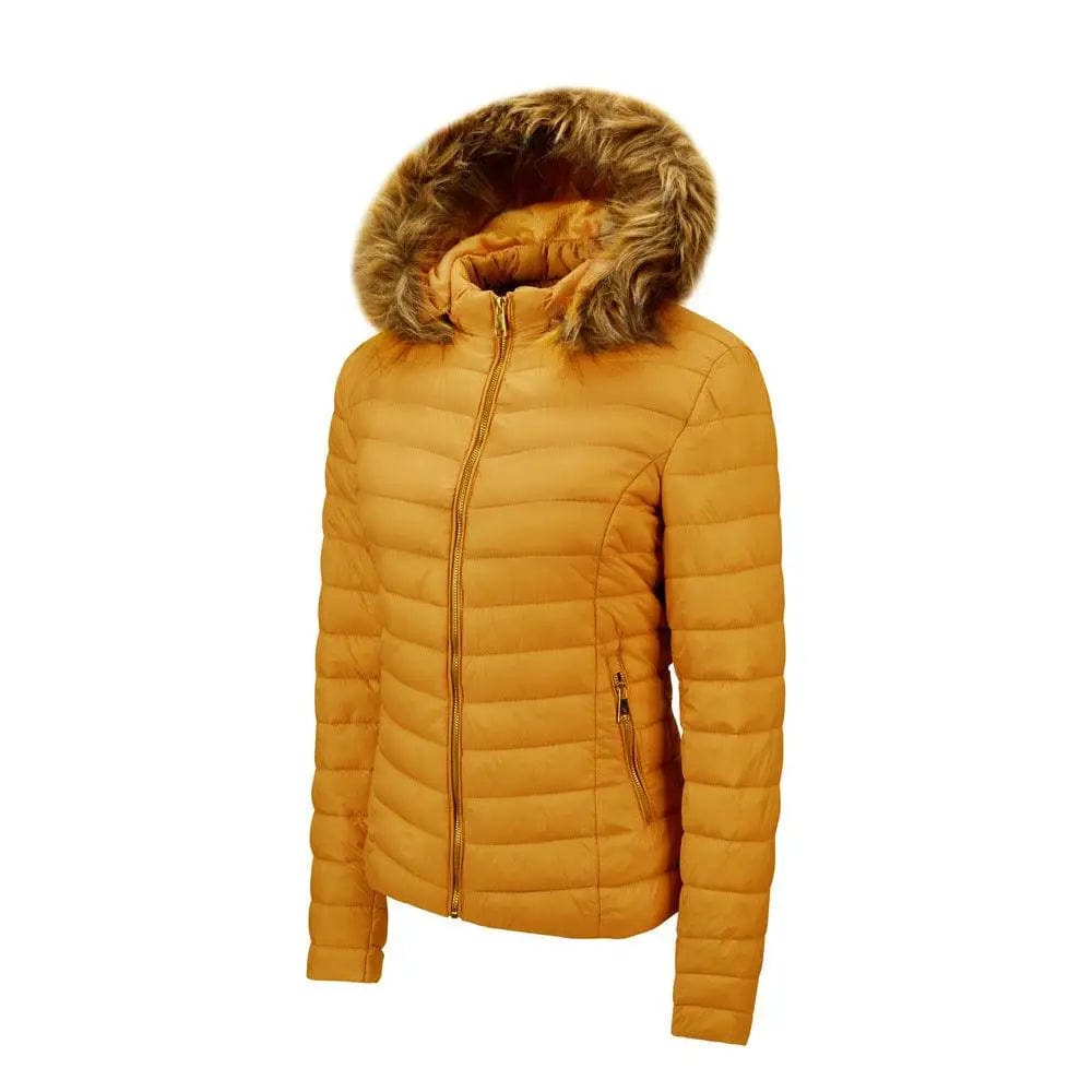 LOVEMI  WDown jacket Yellow / XL Lovemi -  Women's fur collar cotton hooded jacket