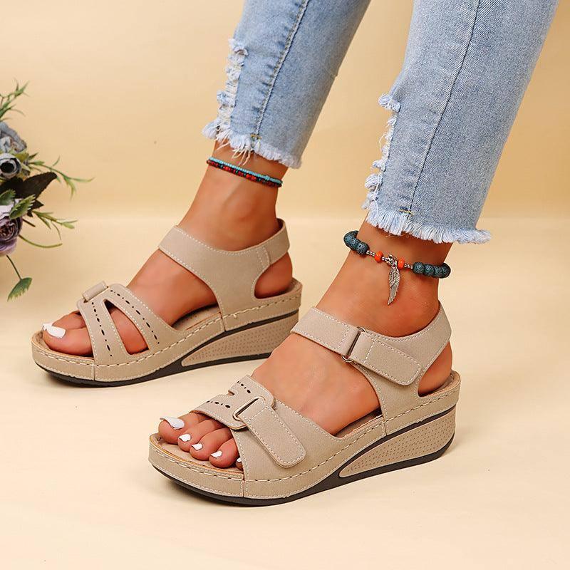 Wedge Sandals Summer Velcro Platform Shoes Women-Offwhite-9