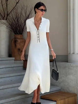 White Knit Maxi Dress - Short Sleeve Elegant Party Wear Maxi Dresses LOVEMI    