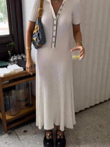 White Knit Maxi Dress - Short Sleeve Elegant Party Wear-5