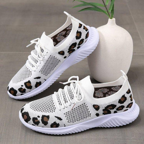 White Shoes Women Leopard Print Lace-up Sneakers Sports-10