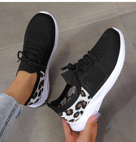 White Shoes Women Leopard Print Lace-up Sneakers Sports-7