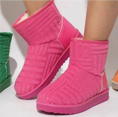 Winter Ankle Boots Warm Plush Snow Boots Flat Shoes-Rose red-1