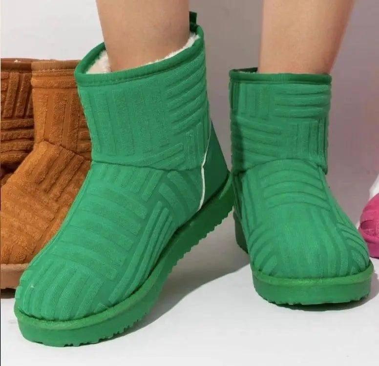 Winter Ankle Boots Warm Plush Snow Boots Flat Shoes-Green-2