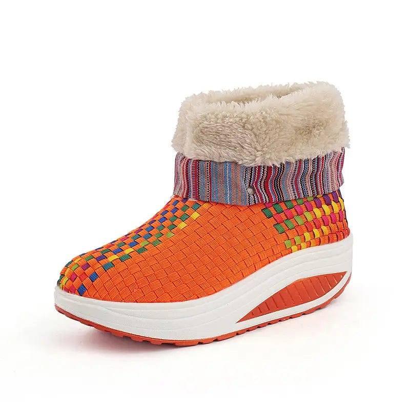 Winter plus velvet sneakers women Korean knitting-Orange-6