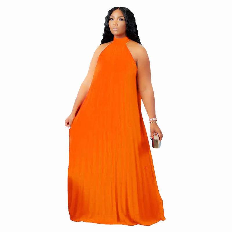 Wmstar Plus Size Women Long Dress leeveless Bandage Halter-Orange-11