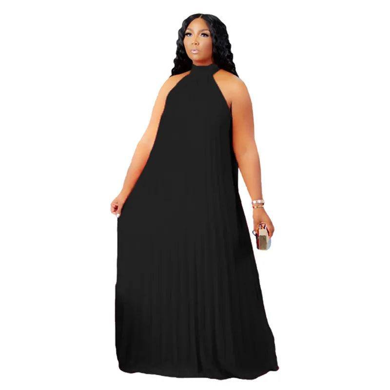 Wmstar Plus Size Women Long Dress leeveless Bandage Halter-Black-13