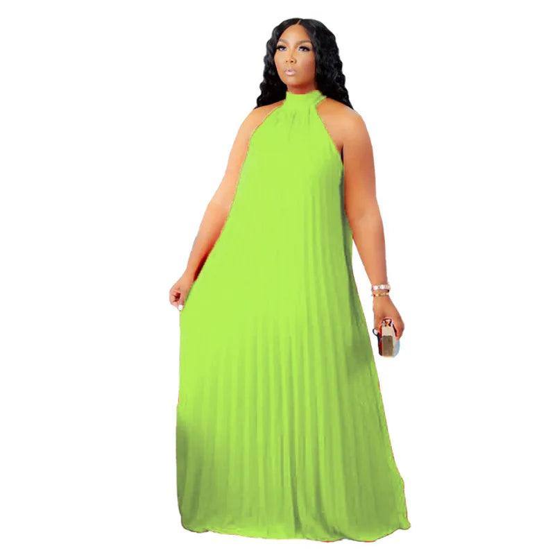 Wmstar Plus Size Women Long Dress leeveless Bandage Halter-Fluorescent Green-14