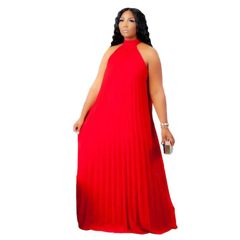 Wmstar Plus Size Women Long Dress leeveless Bandage Halter-Red-8