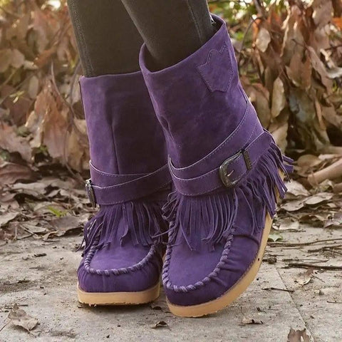 Women Boots British Style Short Tube Frosted-Purple-2