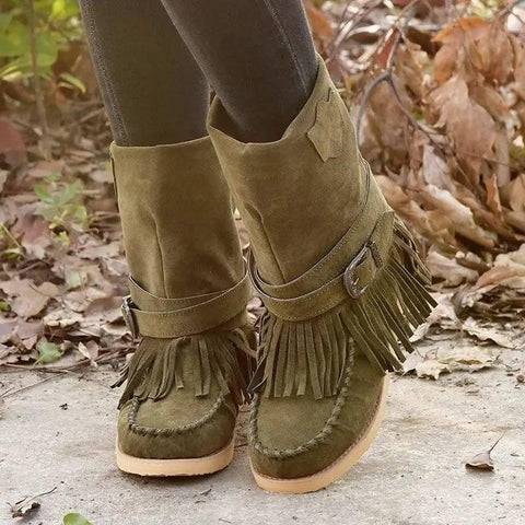 Women Boots British Style Short Tube Frosted-Green-5