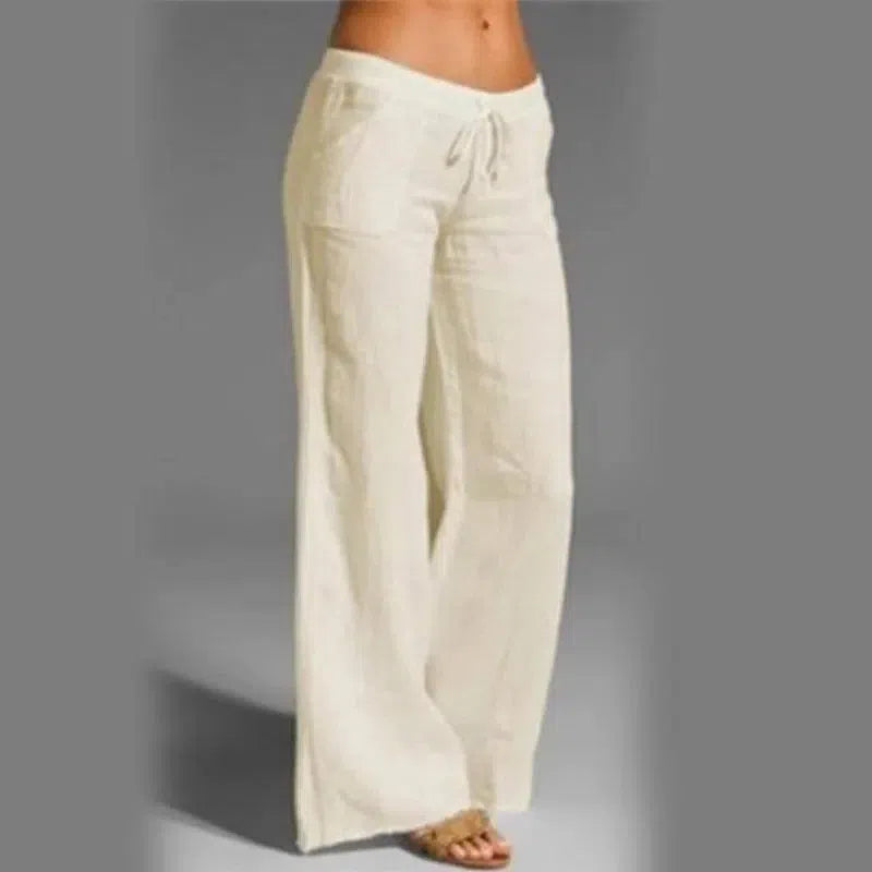 Women Cotton Linen Pants Vintage Wide Leg Pants Palazzo 06 / S-05-12